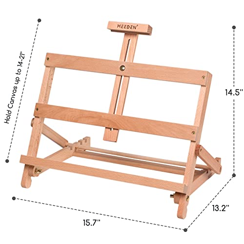 MEEDEN Tabletop H-Frame Studio Easel, Adjustable Beechwood Art Craft Painting Display Easel, Portable Desktop Wooden Easel Stand for Artist, Beginners & Students, Holds Canvas up to 21"