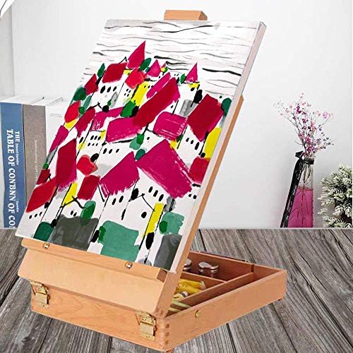 Adjustable Wooden Tabletop Sketchbox Easel for Student Artist Beginner, Portable Desktop Art Easel Storage Case Organizer, Sketch Painting Easel Storage Box for Drawing Painting Sketching Art Supplies