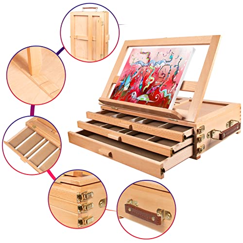 Kuyal Acrylic Painting Set- Adjustable Tabletop Easel, 48×22ML Acrylic Paints, Nylon Brushes, Plastic Palette Knife/Palette, Sketched Canvas, Canvas Pad, Acrylic Paint Pad (Tabletop Easel Set)