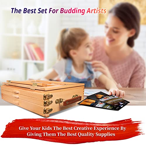 Kuyal Acrylic Painting Set- Adjustable Tabletop Easel, 48×22ML Acrylic Paints, Nylon Brushes, Plastic Palette Knife/Palette, Sketched Canvas, Canvas Pad, Acrylic Paint Pad (Tabletop Easel Set)