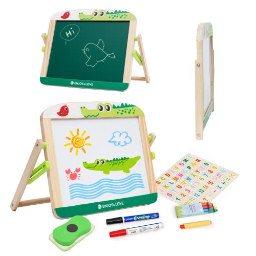 Wooden Kids Easel Foldable Mini Easel Desktop Drawing Board Double-Sided Whiteboard & Chalkboard Wooden Tabletop Art Easel with Letters and Numbers Board for Boys Girls 3 4 5 6 7 8 Years