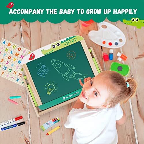 Wooden Kids Easel Foldable Mini Easel Desktop Drawing Board Double-Sided Whiteboard & Chalkboard Wooden Tabletop Art Easel with Letters and Numbers Board for Boys Girls 3 4 5 6 7 8 Years