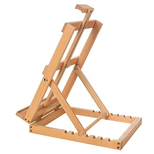 MEEDEN Heavy-Duty Tabletop Studio H-Frame Wooden Easel- Solid Beech Wood Adjustable Artists Desktop Wood Easel Table for Artist, Beginners & Teens- Holds Canvas Art up to 23" High