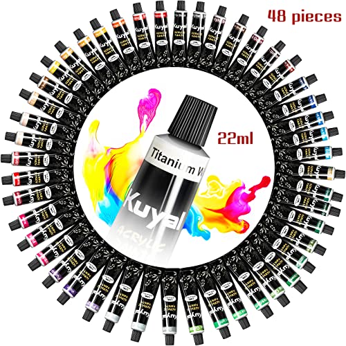 Kuyal Acrylic Painting Set- Adjustable Tabletop Easel, 48×22ML Acrylic Paints, Nylon Brushes, Plastic Palette Knife/Palette, Sketched Canvas, Canvas Pad, Acrylic Paint Pad (Tabletop Easel Set)