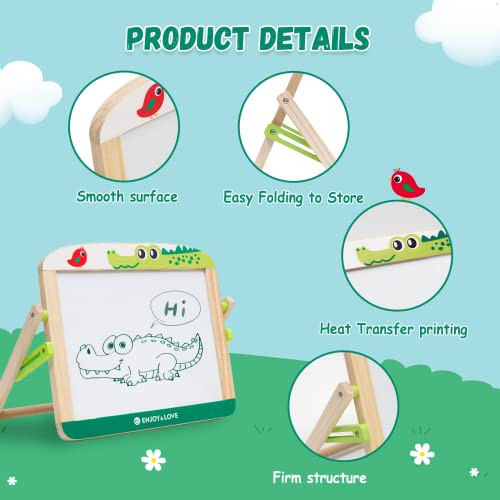 Wooden Kids Easel Foldable Mini Easel Desktop Drawing Board Double-Sided Whiteboard & Chalkboard Wooden Tabletop Art Easel with Letters and Numbers Board for Boys Girls 3 4 5 6 7 8 Years