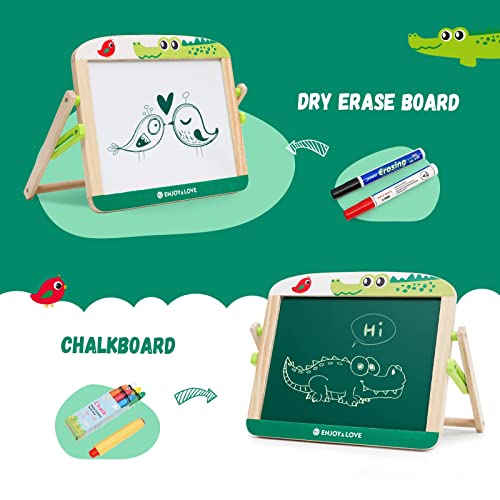 Wooden Kids Easel Foldable Mini Easel Desktop Drawing Board Double-Sided Whiteboard & Chalkboard Wooden Tabletop Art Easel with Letters and Numbers Board for Boys Girls 3 4 5 6 7 8 Years