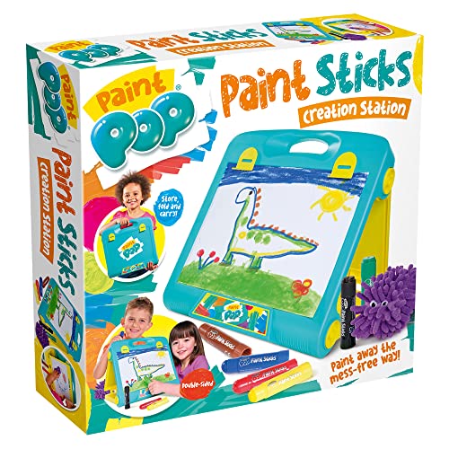 Paint Sticks for Kids - Creation Station Portable Table Top Easel - Foldable for Storage, Double Sided with Wipeable Whiteboard - Includes 6 Paint Sticks, Duster and Paper Clips