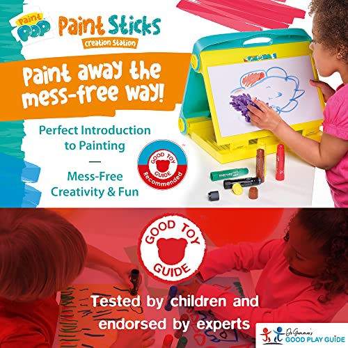 Paint Sticks for Kids - Creation Station Portable Table Top Easel - Foldable for Storage, Double Sided with Wipeable Whiteboard - Includes 6 Paint Sticks, Duster and Paper Clips