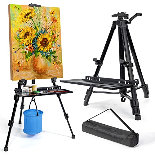 VAIIGO Art Easel Stand for Painting, Adjustable 51-155 cm, Folding Tripod Display Easel, Artist Stand Easel with Bag/Keg, Tabletop and Floor Painting Display Drawing Art Sketch (Black)