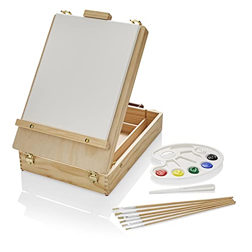 Artworx Painting Set for Adults - Box Easel - Portable Table Top Easel - Kit Includes 2 x Canvasses, 24 x Paints & 6 Brushes - Canvas Painting Set
