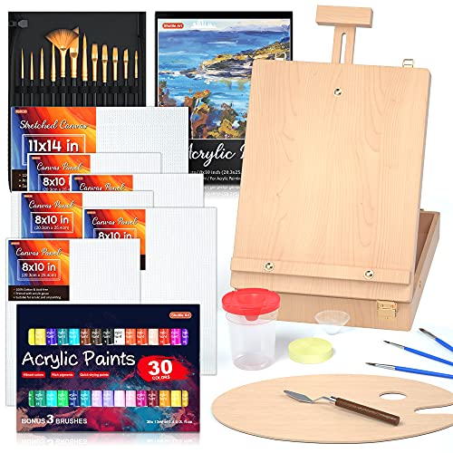 59 Pack Acrylic Painting Set, Shuttle Art Professional Deluxe Art Set with Table Top Easel, 30 Colours Acrylic Paints Set, Canvas, Brushes, Complete Drawing Set for Adults, Kids, Artists, Art Supplies
