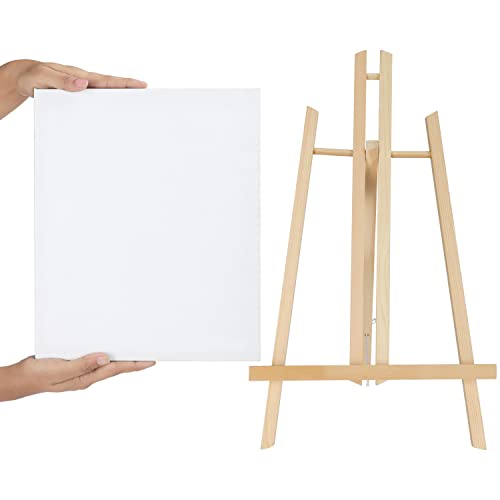 Belle Vous Small Wooden Tabletop Easel with Canvas Set (4 Pack) - W21.5 x H37cm / 8.46 x 14.57 inches - Mini Easel Tripod/A-Frame Display Stand for Canvas Acrylic/Oil Painting, Arts and Crafts