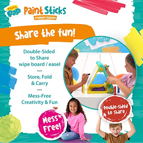 Paint Sticks for Kids - Creation Station Portable Table Top Easel - Foldable for Storage, Double Sided with Wipeable Whiteboard - Includes 6 Paint Sticks, Duster and Paper Clips