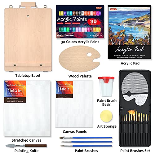 59 Pack Acrylic Painting Set, Shuttle Art Professional Deluxe Art Set with Table Top Easel, 30 Colours Acrylic Paints Set, Canvas, Brushes, Complete Drawing Set for Adults, Kids, Artists, Art Supplies