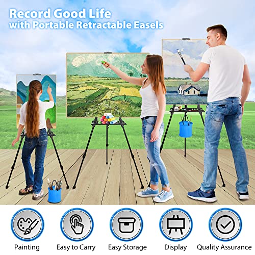 VAIIGO Art Easel Stand for Painting, Adjustable 51-155 cm, Folding Tripod Display Easel, Artist Stand Easel with Bag/Keg, Tabletop and Floor Painting Display Drawing Art Sketch (Black)