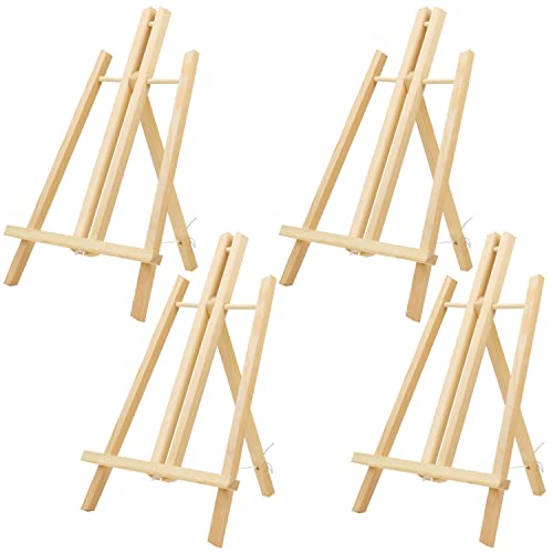 Belle Vous Wooden Tabletop Art Display Easel (4 Pack) - 40cm/16 Inches - Natural Pine Wood Tripods for Displaying Canvas Paintings, Kids Arts & Crafts and Frames