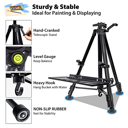 VAIIGO Art Easel Stand for Painting, Adjustable 51-155 cm, Folding Tripod Display Easel, Artist Stand Easel with Bag/Keg, Tabletop and Floor Painting Display Drawing Art Sketch (Black)