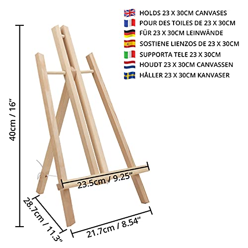 Belle Vous Wooden Tabletop Art Display Easel (4 Pack) - 40cm/16 Inches - Natural Pine Wood Tripods for Displaying Canvas Paintings, Kids Arts & Crafts and Frames