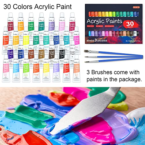 59 Pack Acrylic Painting Set, Shuttle Art Professional Deluxe Art Set with Table Top Easel, 30 Colours Acrylic Paints Set, Canvas, Brushes, Complete Drawing Set for Adults, Kids, Artists, Art Supplies