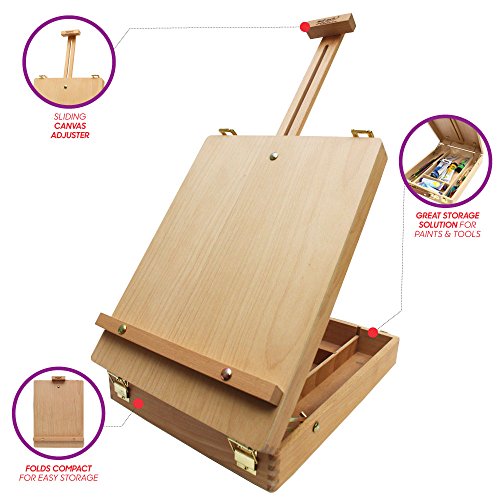 Mont Marte Adjustable Easel Wood Table Sketch Box Easels, Portable Art Easel for Painting and Drawing