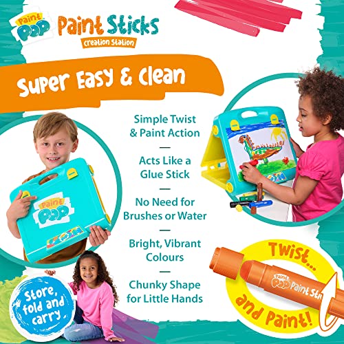 Paint Sticks for Kids - Creation Station Portable Table Top Easel - Foldable for Storage, Double Sided with Wipeable Whiteboard - Includes 6 Paint Sticks, Duster and Paper Clips