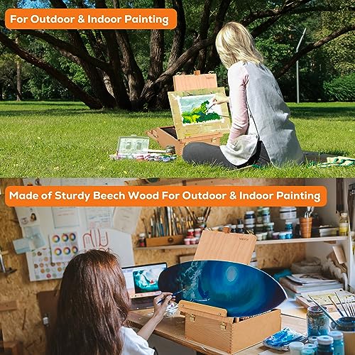 VISWIN Large Tabletop Easel Box with 3-Drawer, Hold Canvas up to 25", Portable Beech Wood Storage Easel Box for Painting Canvas, Drawing, Sketching & Art Supplies, Adults, Beginners, Artists