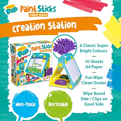 Paint Sticks for Kids - Creation Station Portable Table Top Easel - Foldable for Storage, Double Sided with Wipeable Whiteboard - Includes 6 Paint Sticks, Duster and Paper Clips