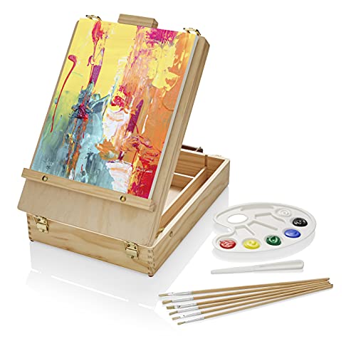 Artworx Painting Set for Adults - Box Easel - Portable Table Top Easel - Kit Includes 2 x Canvasses, 24 x Paints & 6 Brushes - Canvas Painting Set