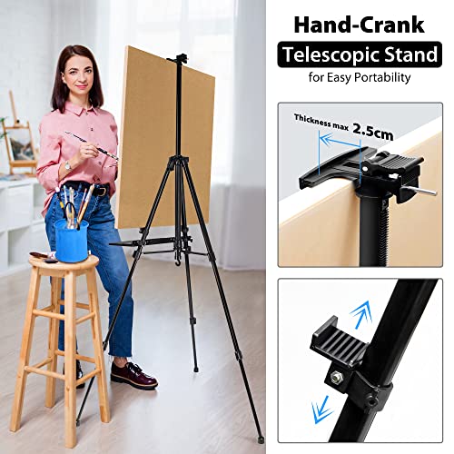 VAIIGO Art Easel Stand for Painting, Adjustable 51-155 cm, Folding Tripod Display Easel, Artist Stand Easel with Bag/Keg, Tabletop and Floor Painting Display Drawing Art Sketch (Black)