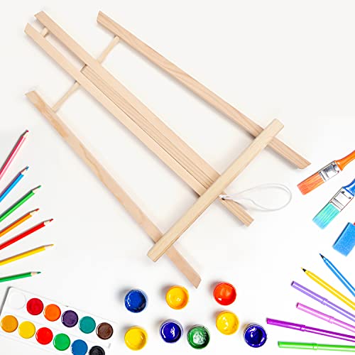 Belle Vous Wooden Tabletop Art Display Easel (4 Pack) - 40cm/16 Inches - Natural Pine Wood Tripods for Displaying Canvas Paintings, Kids Arts & Crafts and Frames