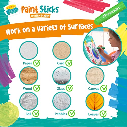Paint Sticks for Kids - Creation Station Portable Table Top Easel - Foldable for Storage, Double Sided with Wipeable Whiteboard - Includes 6 Paint Sticks, Duster and Paper Clips
