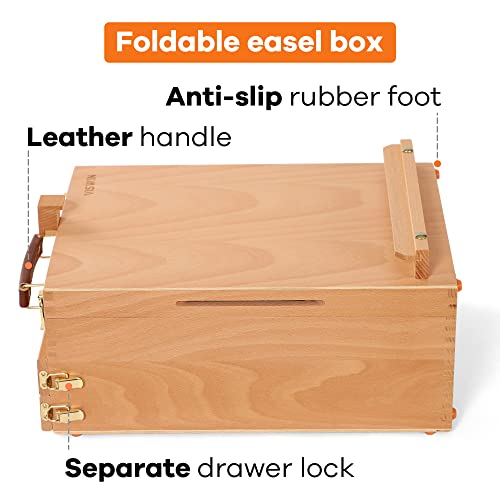 VISWIN Large Tabletop Easel Box with 3-Drawer, Hold Canvas up to 25", Portable Beech Wood Storage Easel Box for Painting Canvas, Drawing, Sketching & Art Supplies, Adults, Beginners, Artists