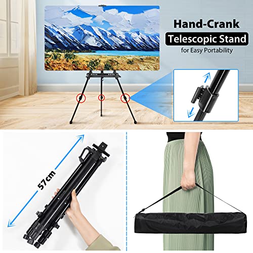 VAIIGO Art Easel Stand for Painting, Adjustable 51-155 cm, Folding Tripod Display Easel, Artist Stand Easel with Bag/Keg, Tabletop and Floor Painting Display Drawing Art Sketch (Black)
