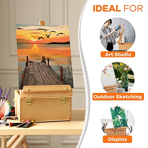 VISWIN Large Tabletop Easel Box with 3-Drawer, Hold Canvas up to 25", Portable Beech Wood Storage Easel Box for Painting Canvas, Drawing, Sketching & Art Supplies, Adults, Beginners, Artists