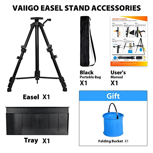 VAIIGO Art Easel Stand for Painting, Adjustable 51-155 cm, Folding Tripod Display Easel, Artist Stand Easel with Bag/Keg, Tabletop and Floor Painting Display Drawing Art Sketch (Black)