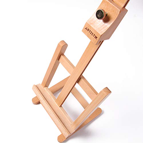Small Table Top Easel Stand - Mini Tabletop Easel (42 cm Tall) and Artist Table Top Display Easel with Beechwood H Frame Holds Canvases for Painting and Scrapbooking