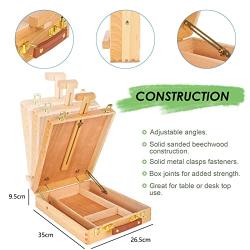Trintion Table Easel Box Art Supplies Easel Box Wooden Adjustable Foldable Desktop Sketch Portable Art Painting Storage Box for Children's Artist Drawing Student