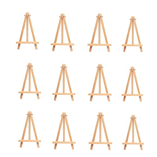 12Pcs Wooden Tabletop Art Display Easels, Small Painting Easel, Desktop Holder Stand for Displaying Canvas Paintings,Drawing, Weddings, Kids Arts & Crafts