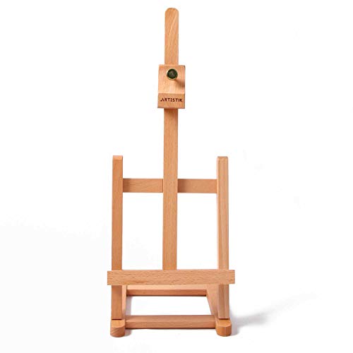 Small Table Top Easel Stand - Mini Tabletop Easel (42 cm Tall) and Artist Table Top Display Easel with Beechwood H Frame Holds Canvases for Painting and Scrapbooking