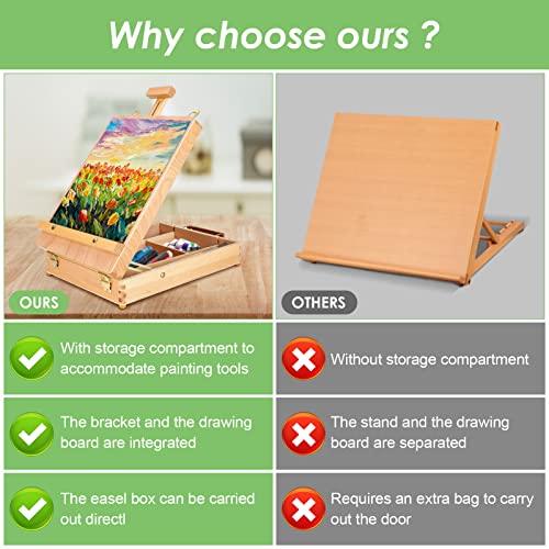 Trintion Table Easel Box Art Supplies Easel Box Wooden Adjustable Foldable Desktop Sketch Portable Art Painting Storage Box for Children's Artist Drawing Student