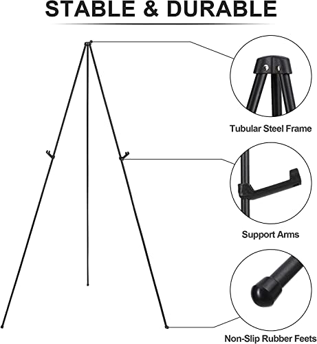 Portable Artist Easel Stand 63 Inches - Black Picture Stand Painting Easel with Bag - Table Top Art Drawing Easels for Painting Canvas, Wedding Signs, Poster, Tabletop Easels Display Metal Tripod