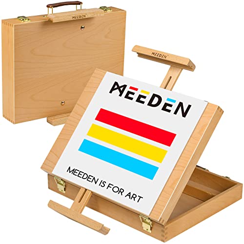 MEEDEN Tabletop Art Sketchbox Easel, Solid Beechwood Artist Easel Box Storage Organizer to Store Art Supplies, Paints, Art Table Easel for Artists, Beginners Painting Drawing, Hold Canvas up to 28''