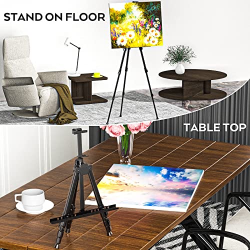 Nicpro Painting Easel for Display, Adjustable Height 17" to 63" Tabletop & Floor Art Easel, Metal Tripod Artist Easels Stand for Painting Canvas, Wedding Signs with Carry Bag - Black