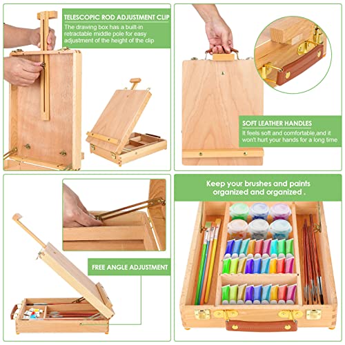 Trintion Table Easel Box Art Supplies Easel Box Wooden Adjustable Foldable Desktop Sketch Portable Art Painting Storage Box for Children's Artist Drawing Student