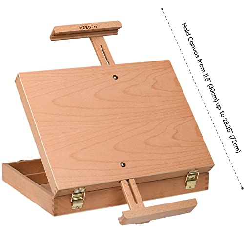 MEEDEN Tabletop Art Sketchbox Easel, Solid Beechwood Artist Easel Box Storage Organizer to Store Art Supplies, Paints, Art Table Easel for Artists, Beginners Painting Drawing, Hold Canvas up to 28''