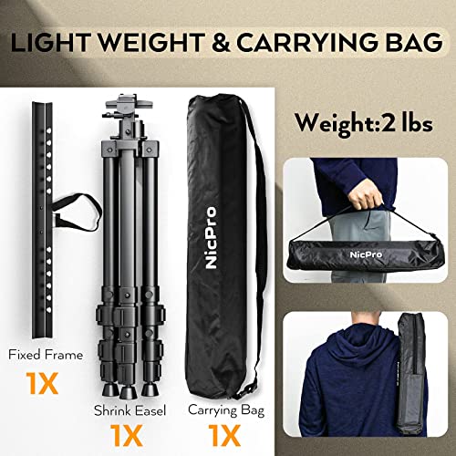 Nicpro Painting Easel for Display, Adjustable Height 17" to 63" Tabletop & Floor Art Easel, Metal Tripod Artist Easels Stand for Painting Canvas, Wedding Signs with Carry Bag - Black