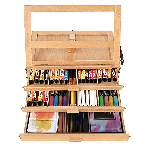 MEEDEN Large Adjustable Artist Tabletop Sketchbox Easel- Multi-Function Solid Beech Wood Storage Box Easel with 3-Drawer for Artist, Art Students & Beginners