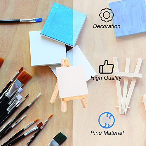 4 Pack Small Easels with Canvas Adjustable Mini Wooden Artist Triangle Easels Small Tabletop Art Display Easels for Craft Oil Acrylic Painting & Drawing Artis