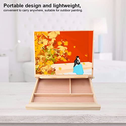 Credible Wood Tabletop Easel, Adjustable Folding Artist Easel Drawing Painting Portable Tabletop Easel Box with Drawer for Outdoor Painting, Painting, Drawing Displaying Artwork (10.6 * 2.8 * 14 in)