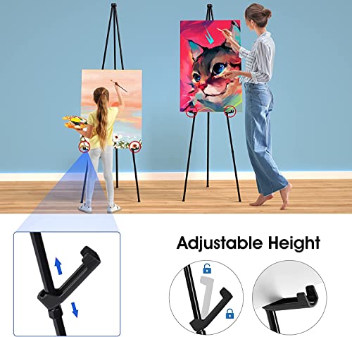 Portable Artist Easel Stand 63 Inches - Black Picture Stand Painting Easel with Bag - Table Top Art Drawing Easels for Painting Canvas, Wedding Signs, Poster, Tabletop Easels Display Metal Tripod